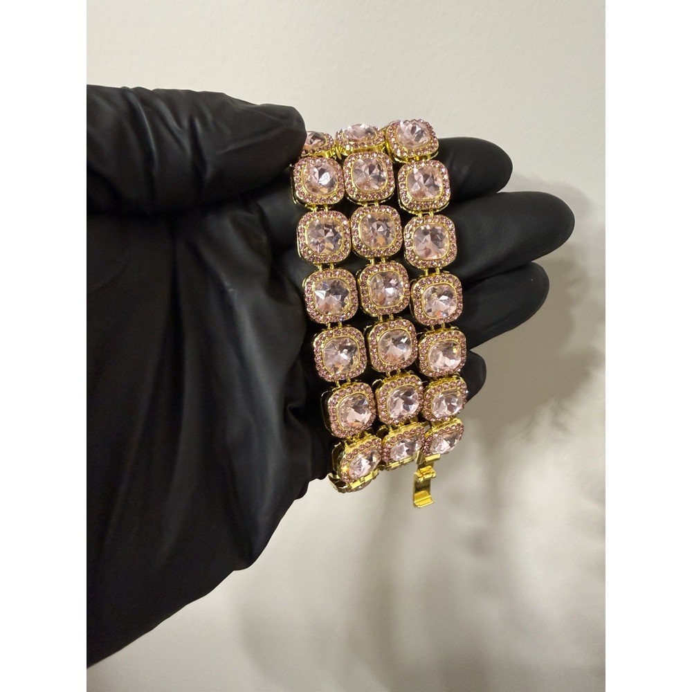 tennis chain pink & gold necklace iced out vvscz over stainless 22inch 12.5mm - Picture 6 of 7